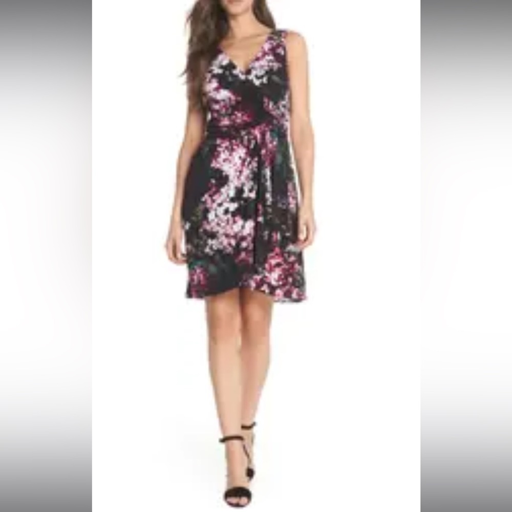 Adrianna Papell Floral Twist-Front Dress